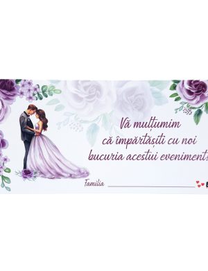Plic de dar nunta, cu trandafiri in nuante de mov si lila, cuplu miri, nepersonalizat  – MIBC507020