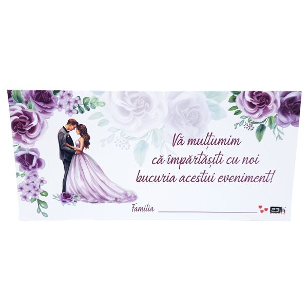 Plic de dar nunta, cu trandafiri in nuante de mov si lila, cuplu miri, nepersonalizat  - MIBC507020 - imagine 4
