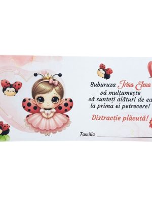 Plic de dar botez, nuante de rosu si gargarita / buburuza, personalizat cu nume  – MIBC507018