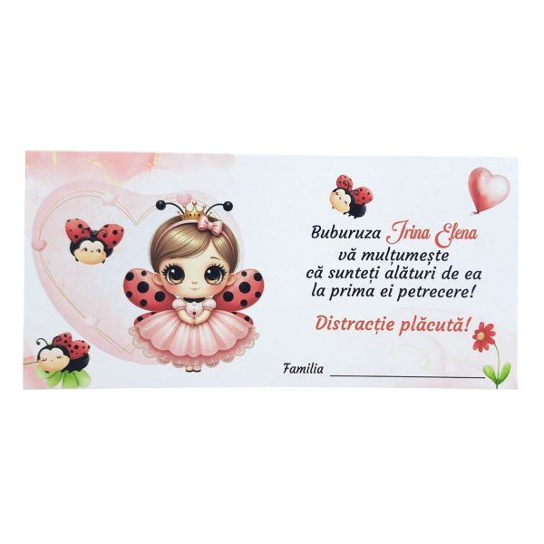 Plic de dar botez, nuante de rosu si gargarita / buburuza, personalizat cu nume  - MIBC507018 - imagine 3