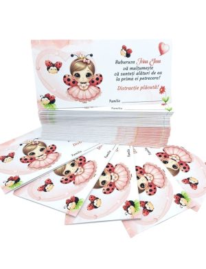 Plic de dar botez, nuante de rosu si gargarita / buburuza, personalizat cu nume  – MIBC507018