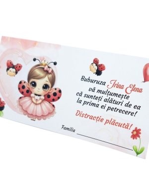 Plic de dar botez, nuante de rosu si gargarita / buburuza, personalizat cu nume  – MIBC507018