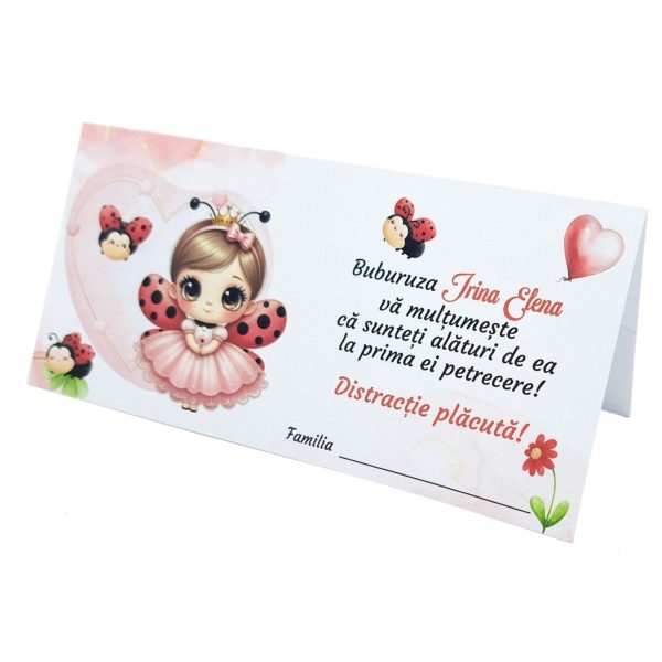 Plic de dar botez, nuante de rosu si gargarita / buburuza, personalizat cu nume  - MIBC507018