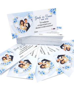 Plic de dar nunta si botez, cu trandafiri in nuante de bleo, cuplu miri si bebe, personalizat cu nume  – MIBC507019