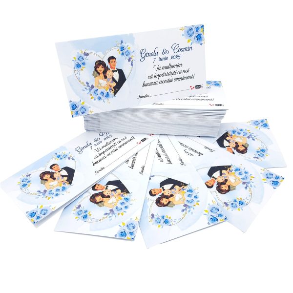 Plic de dar nunta si botez, cu trandafiri in nuante de bleo, cuplu miri si bebe, personalizat cu nume  - MIBC507019 - imagine 4