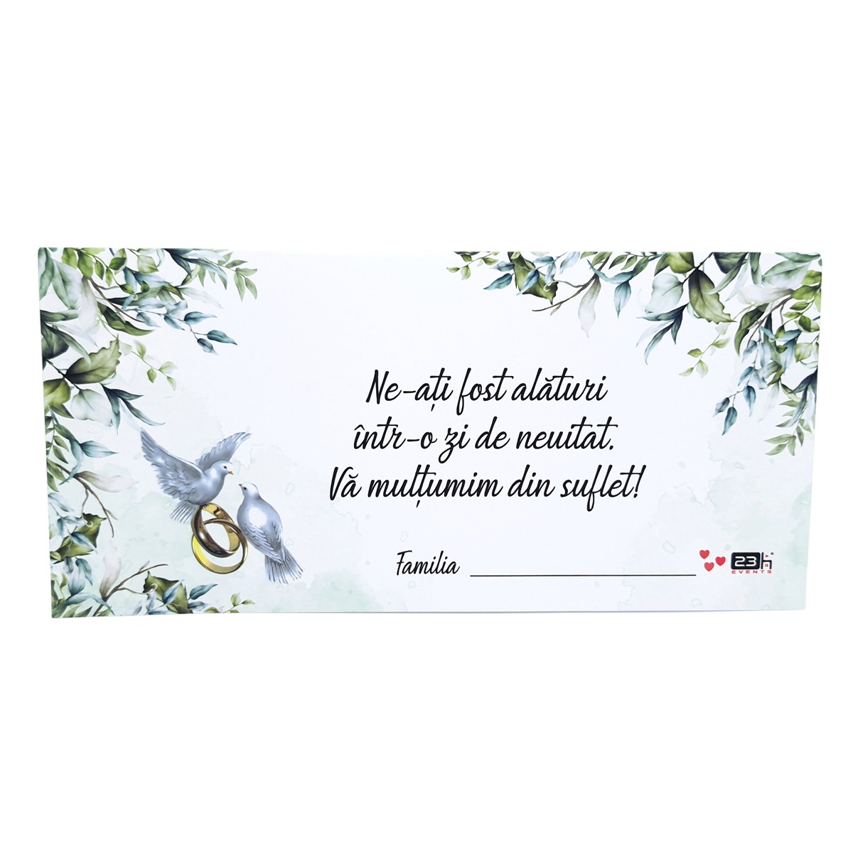 plic bani dar nunta porumbei verighete miri personalizat frunze verzi 2