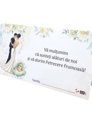 Plic de dar nunta si botez, in nuante de crem si elemente verzi, cuplu miri cu bebe, nepersonalizat  – MIBC507023