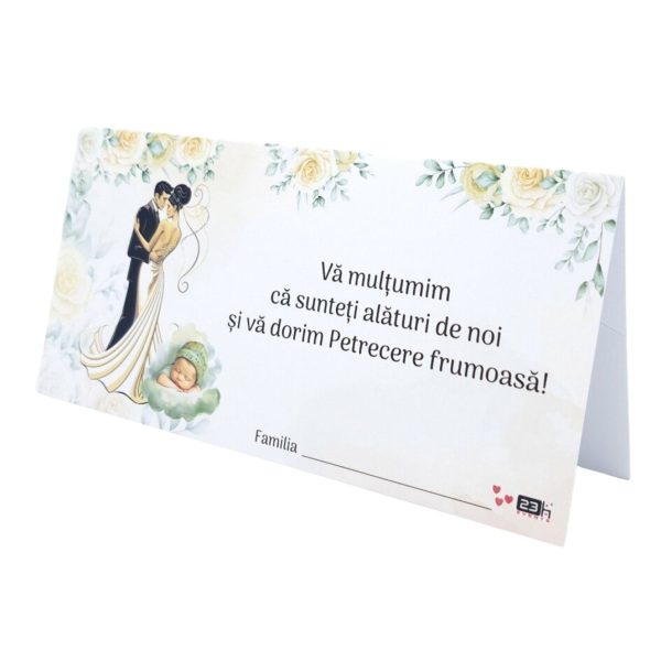 Plic de dar nunta si botez, in nuante de crem si elemente verzi, cuplu miri cu bebe, nepersonalizat  - MIBC507023 - imagine 2