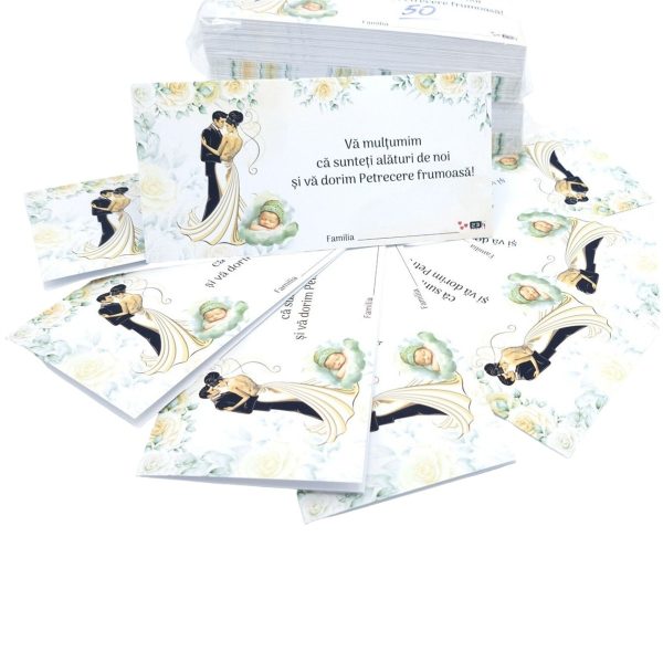 Plic de dar nunta si botez, in nuante de crem si elemente verzi, cuplu miri cu bebe, nepersonalizat  - MIBC507023 - imagine 3