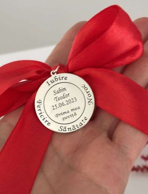 Banut moț argint 925, diametru 30mm, Prima Șuviță, personalizat – AAIF508001