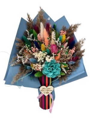 Buchet flori cadre didactice, aranjament cu flori uscate și creioane, albastru – DSPH508002