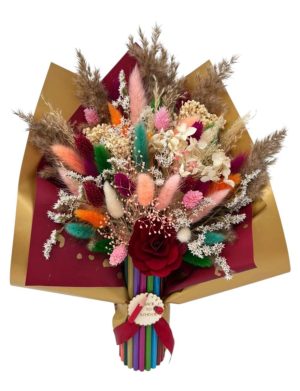 Buchet flori cadre didactice, aranjament cu flori uscate și creioane, roșu – DSPH508003