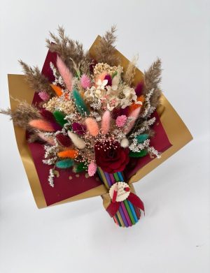 Buchet flori cadre didactice, aranjament cu flori uscate și creioane, roșu – DSPH508003