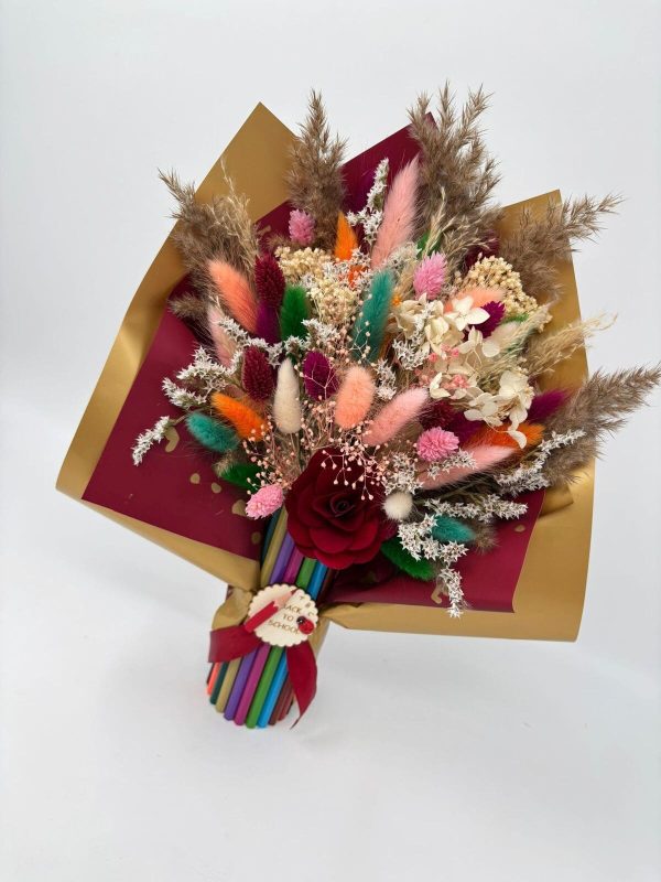 Buchet flori cadre didactice, aranjament cu flori uscate și creioane, roșu – DSPH508003 - imagine 5