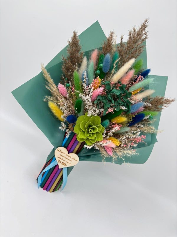 Buchet flori cadre didactice, aranjament cu flori uscate și creioane, verde – DSPH508001 - imagine 6