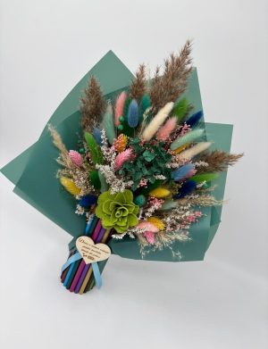 Buchet flori cadre didactice, aranjament cu flori uscate și creioane, verde – DSPH508001