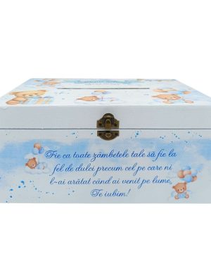 Cutie dar botez, Blue Baby Bear, model personalizat - FEIS508005