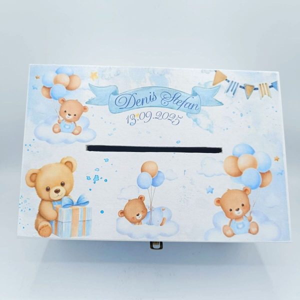 Cutie dar botez, Blue Baby Bear, model personalizat - FEIS508005 - imagine 2