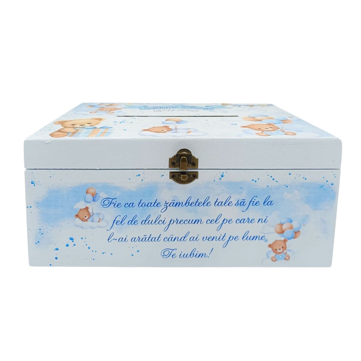 Cutie dar botez Blue Baby Bear model personalizat FEIS508005 1