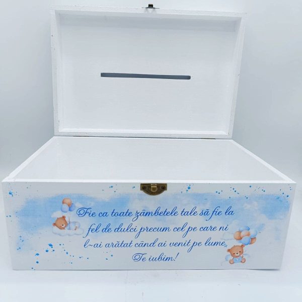 Cutie dar botez, Blue Baby Bear, model personalizat - FEIS508005 - imagine 3