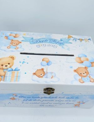 Cutie dar botez, Blue Baby Bear, model personalizat – FEIS508005