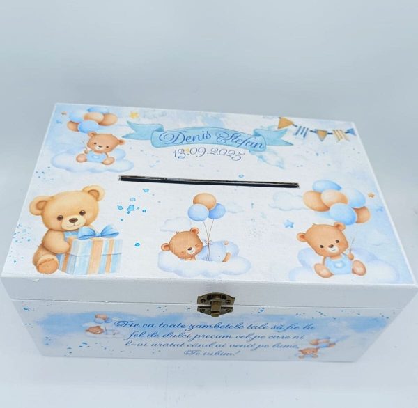 Cutie dar botez, Blue Baby Bear, model personalizat - FEIS508005 - imagine 5