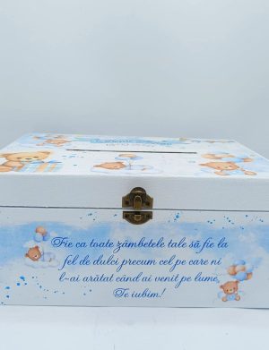 Cutie dar botez, Blue Baby Bear, model personalizat – FEIS508005