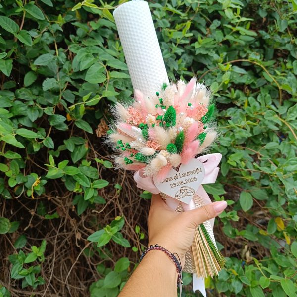 Lumânare Nuntă din ceară naturală decorată cu flori uscate, model personalizat - FEIS508001 - imagine 5