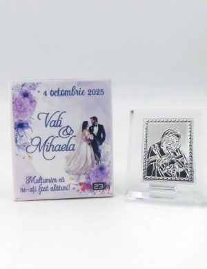 Mărturie nuntă, iconiță în cutie personalizată, Purple – ILIF508011