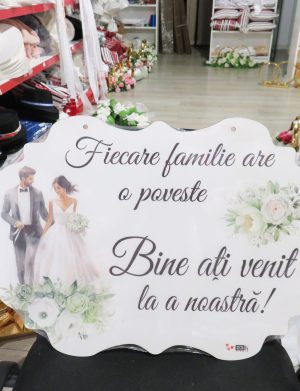 Pancartă nuntă – Bine ați venit la Povestea Noastră, verde, dim. 60×40 cm – ILIF508016