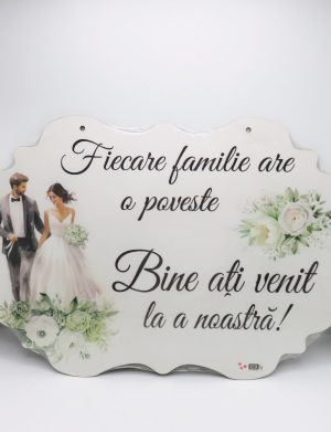 Pancartă nuntă – Bine ați venit la Povestea Noastră, verde, dim. 60×40 cm – ILIF508016