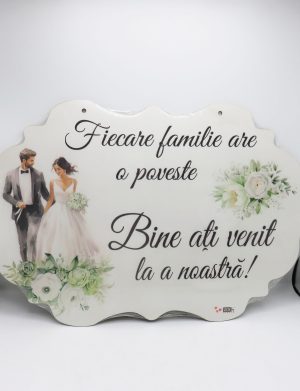 Pancartă nuntă – Bine ați venit la Povestea Noastră, verde, dim. 60×40 cm – ILIF508016