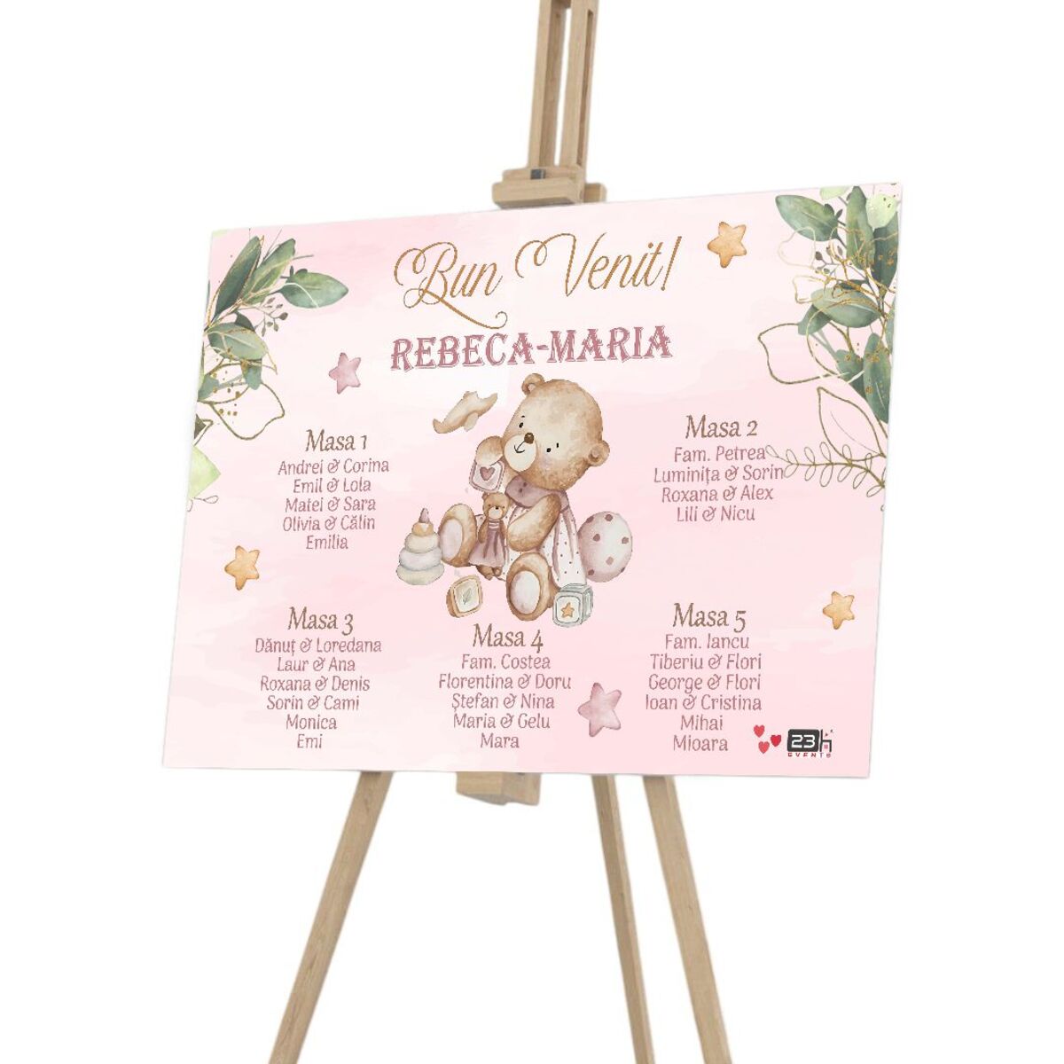 Panou Asezare la mese personalizat Opis botez Teddy Bear dim. 90x60cm ILIF508014