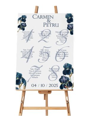 Panou Așezare la mese personalizat - Opis nuntă, Iris, dim. 60x90 cm - ILIF508012
