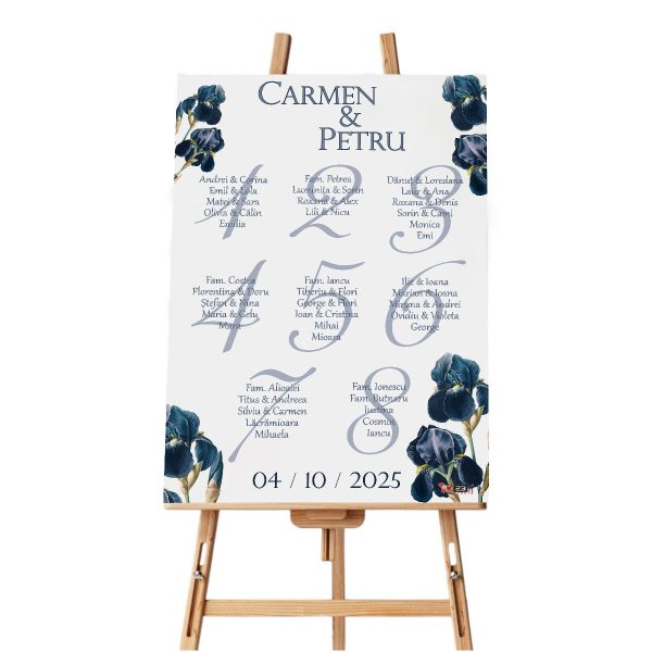 Panou Așezare la mese personalizat - Opis nuntă, Iris, dim. 60x90 cm - ILIF508012