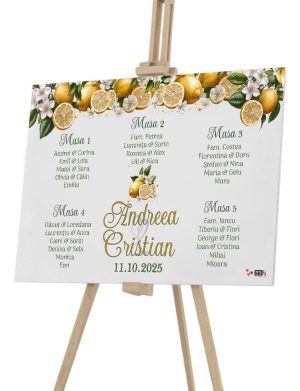 Panou Așezare la mese personalizat – Opis nuntă, Lămâi, dim. 90×60 cm – ILIF508028