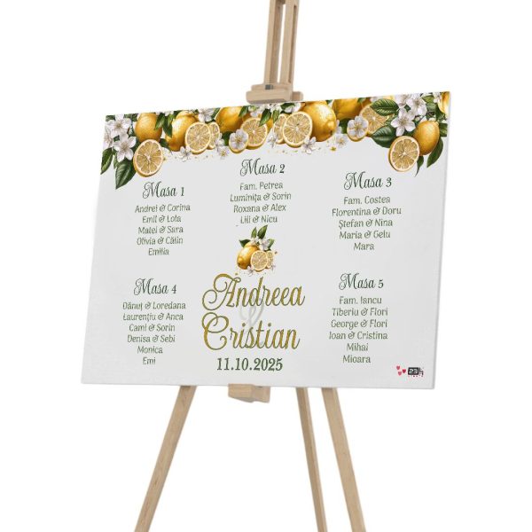 Panou Așezare la mese personalizat - Opis nuntă, Lămâi, dim. 90x60 cm - ILIF508028