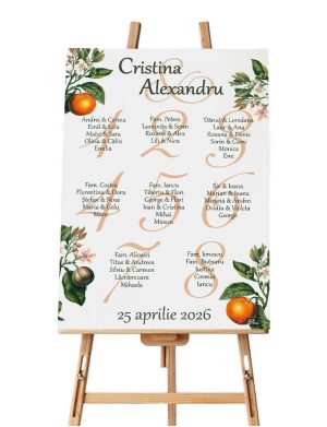 Panou Așezare la mese personalizat - Opis nuntă, Portocale, dim. 60x90 cm - ILIF508015