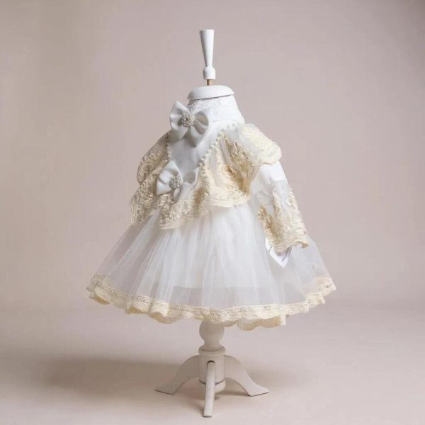 Rochiță botez fetiță +bentiță - culoare albă cu dantelă ivory - ILIF508032 - imagine 3