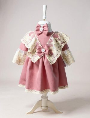 Rochiță botez fetiță +bentiță – tafta culoare roz pudrat cu dantelă ivory – ILIF508035