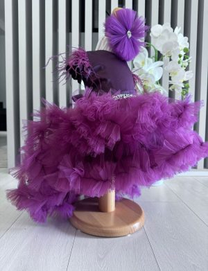 Rochiță botez fetiță cu bentiță – culoare violet cu tulle – ILIF508009