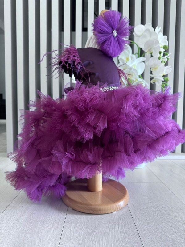 Rochiță botez fetiță cu bentiță - culoare violet cu tulle - ILIF508009 - imagine 4