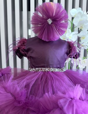Rochiță botez fetiță cu bentiță – culoare violet cu tulle – ILIF508009