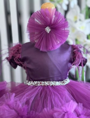 Rochiță botez fetiță cu bentiță – culoare violet cu tulle – ILIF508009