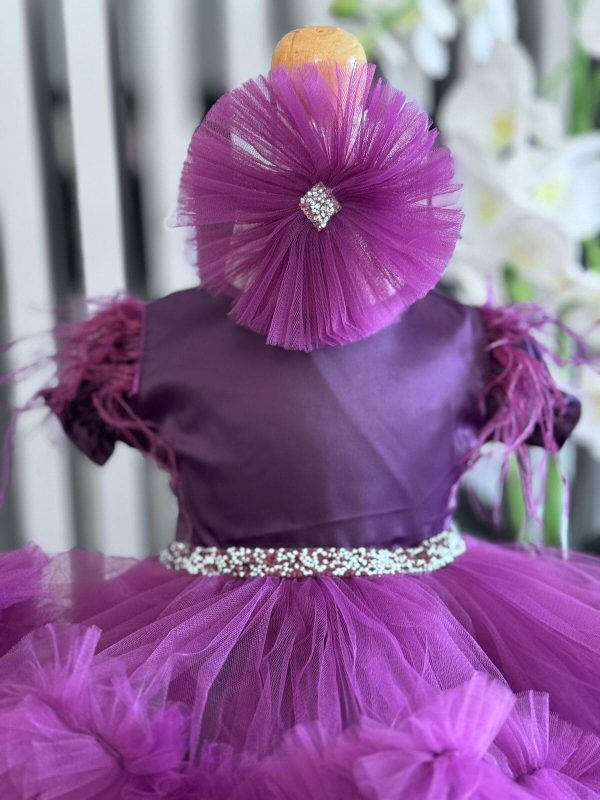 Rochiță botez fetiță cu bentiță - culoare violet cu tulle - ILIF508009 - imagine 3