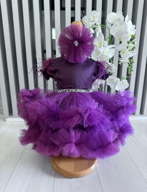 Rochiță botez fetiță cu bentiță – culoare violet cu tulle – ILIF508009