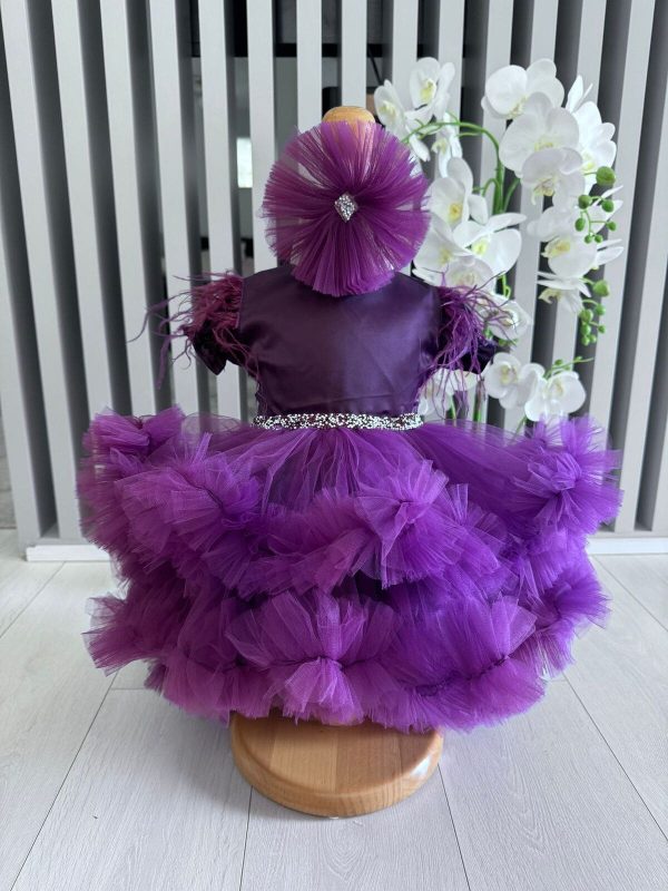 Rochiță botez fetiță cu bentiță - culoare violet cu tulle - ILIF508009 - imagine 2