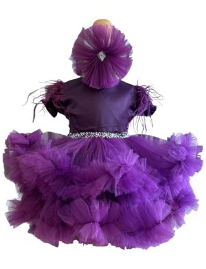 Rochiță botez fetiță cu bentiță – culoare violet cu tulle – ILIF508009