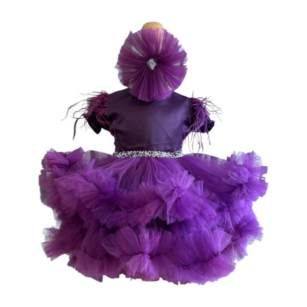 Rochiță botez fetiță cu bentiță - culoare violet cu tulle - ILIF508009