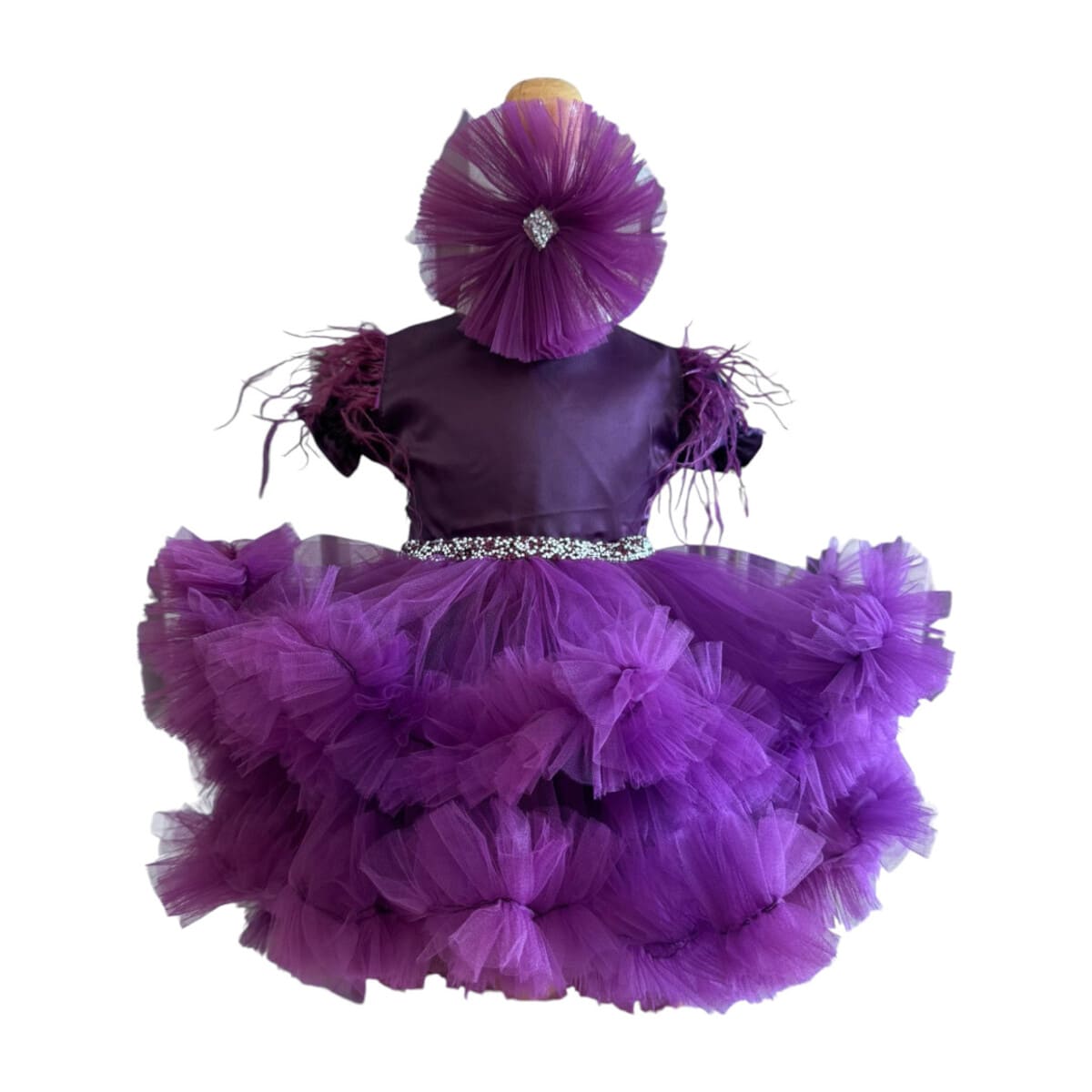 Rochita botez fetita cu bentita culoare violet cu tulle ILIF508009 6